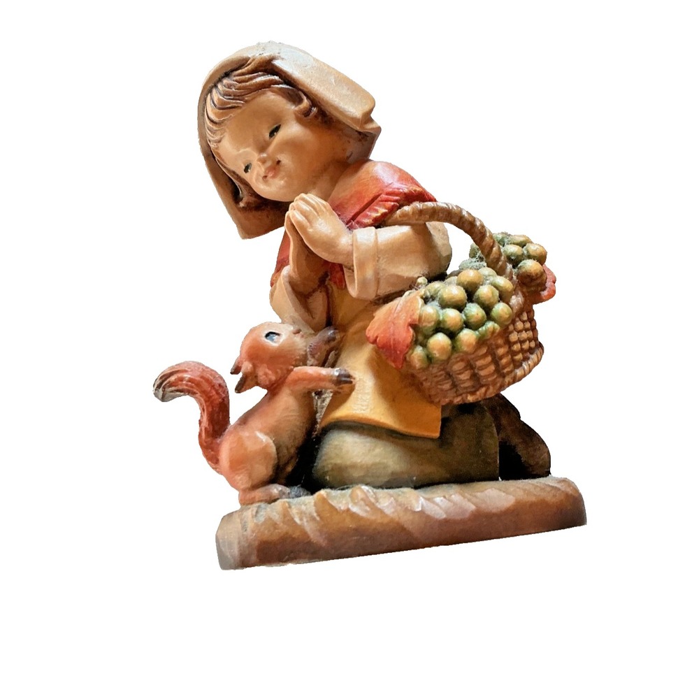 ANRI Juan Ferrandiz Thanksgiving Girl Wood Carving Praying Figurine 5" Italy